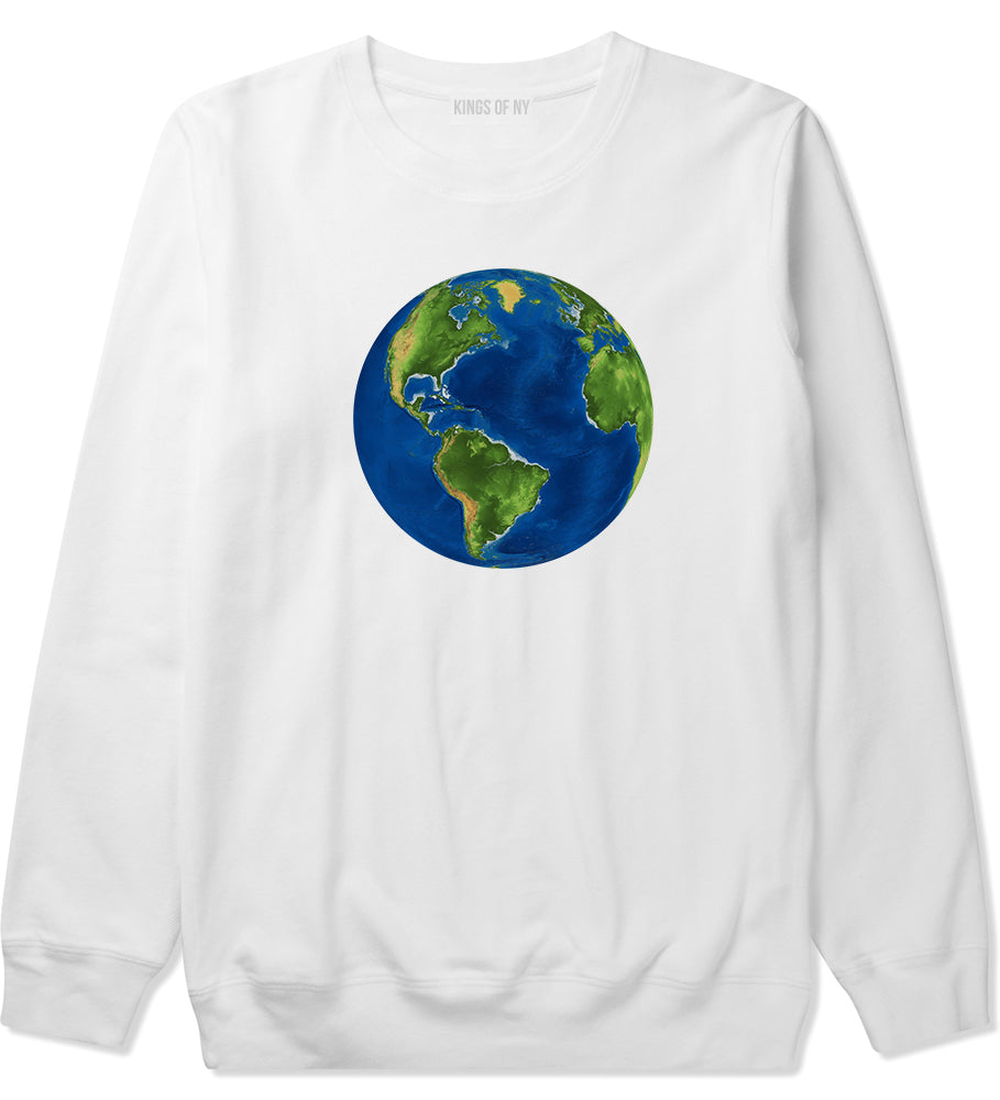 Earth Globe Mens White Crewneck Sweatshirt by Kings Of NY