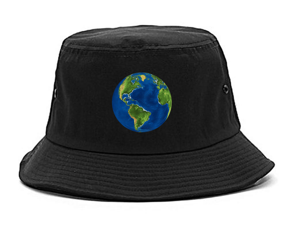 Earth_Globe Mens Black Bucket Hat by Kings Of NY