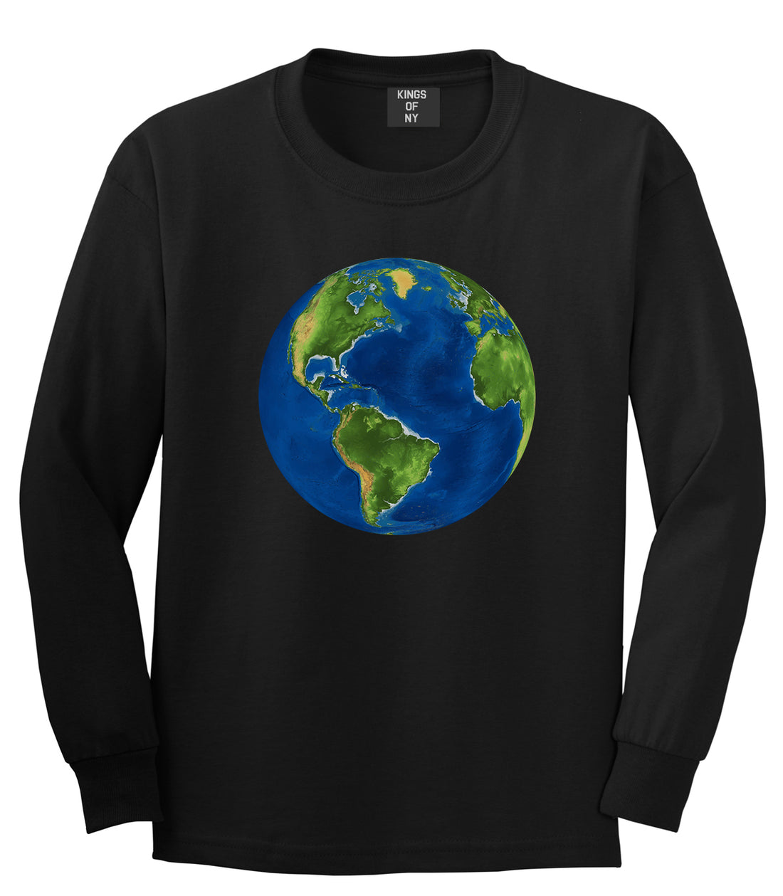 Earth Globe Mens Black Long Sleeve T-Shirt by Kings Of NY