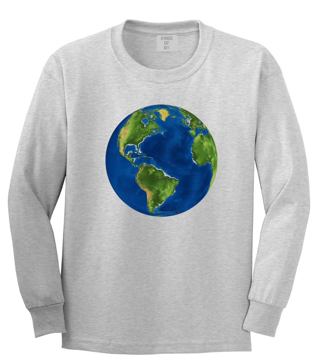 Earth Globe Mens Grey Long Sleeve T-Shirt by Kings Of NY