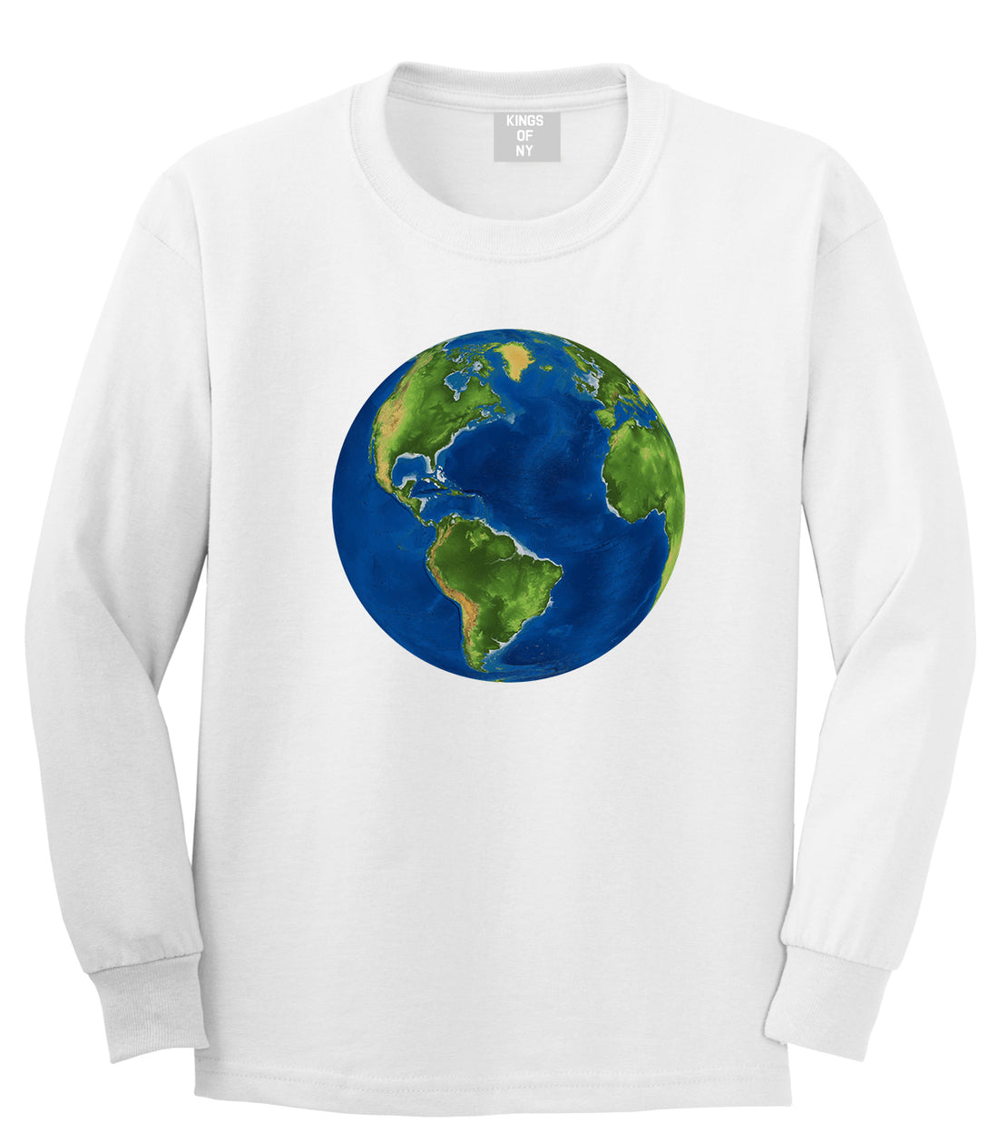 Earth Globe Mens White Long Sleeve T-Shirt by Kings Of NY