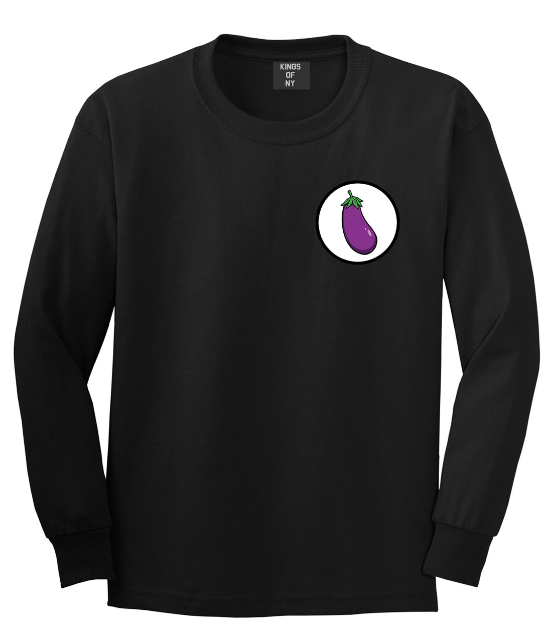 Eggplant Emoji Chest Mens Black Long Sleeve T-Shirt by Kings Of NY