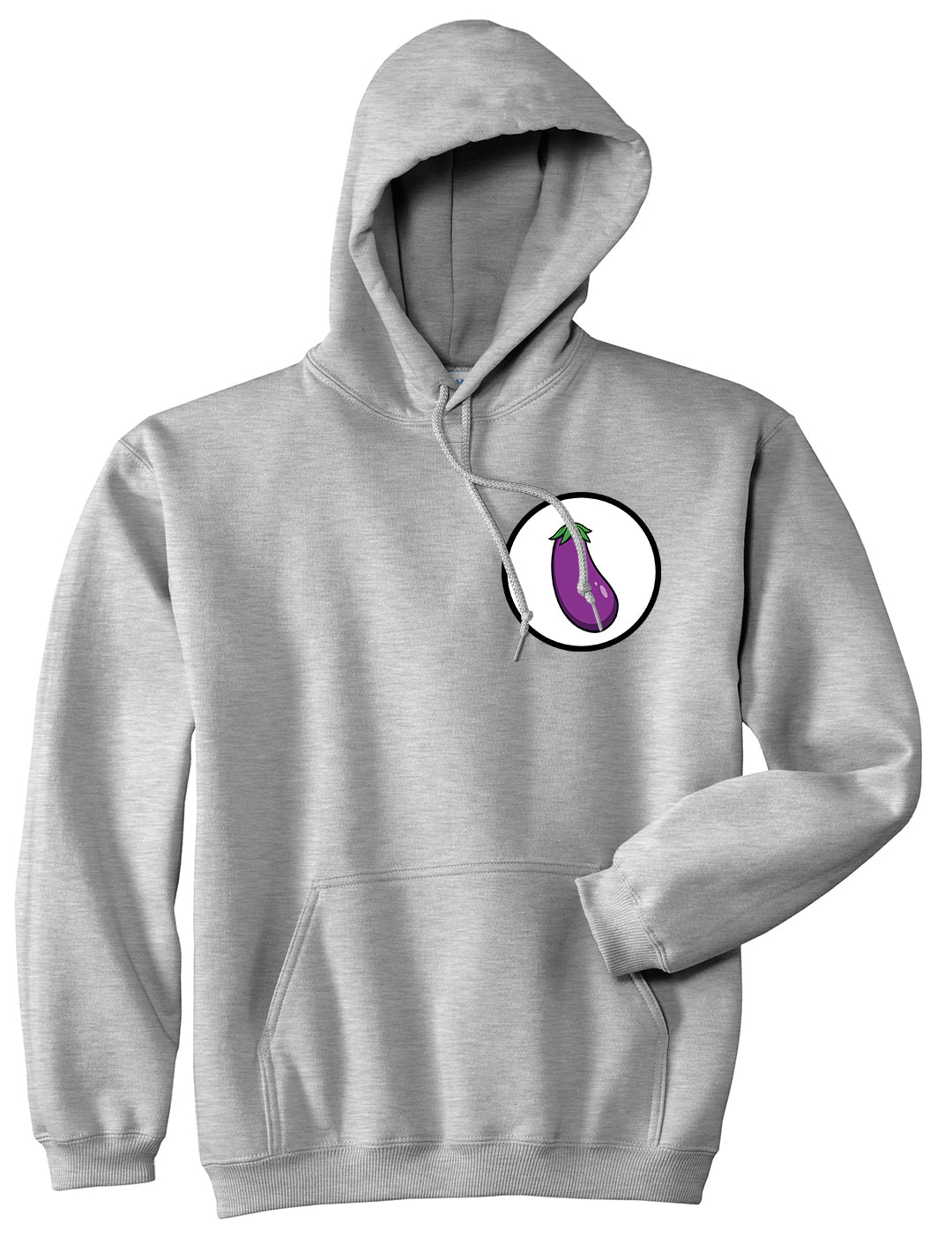Eggplant Emoji Chest Mens Grey Pullover Hoodie by Kings Of NY