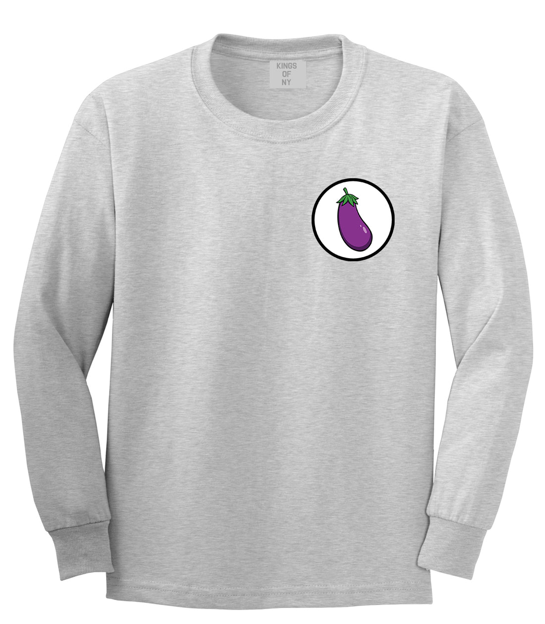 Eggplant Emoji Chest Mens Grey Long Sleeve T-Shirt by Kings Of NY