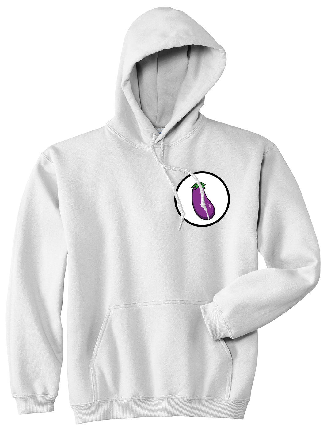 Eggplant Emoji Chest Mens White Pullover Hoodie by Kings Of NY