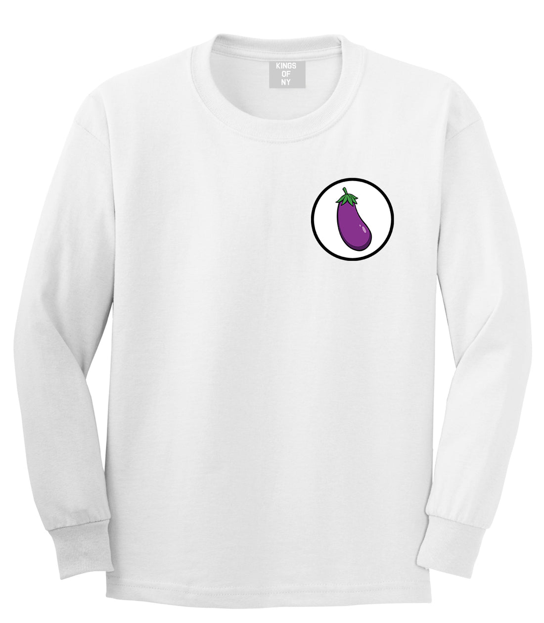 Eggplant Emoji Chest Mens White Long Sleeve T-Shirt by Kings Of NY