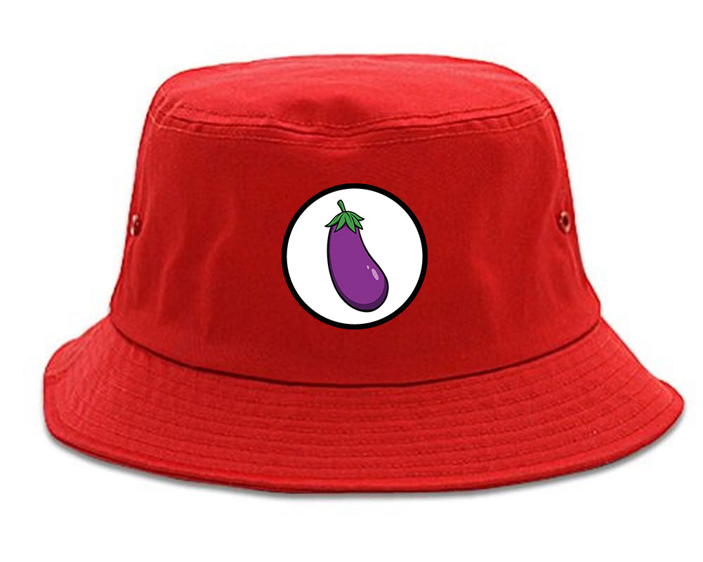 Eggplant_Emoji_Chest Mens Red Bucket Hat by Kings Of NY