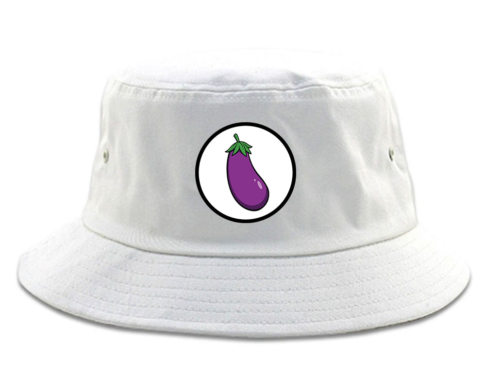 Eggplant_Emoji_Chest Mens White Bucket Hat by Kings Of NY
