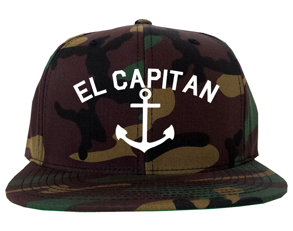 El Capitan Anchor Captain Mens Snapback Hat Green Camo