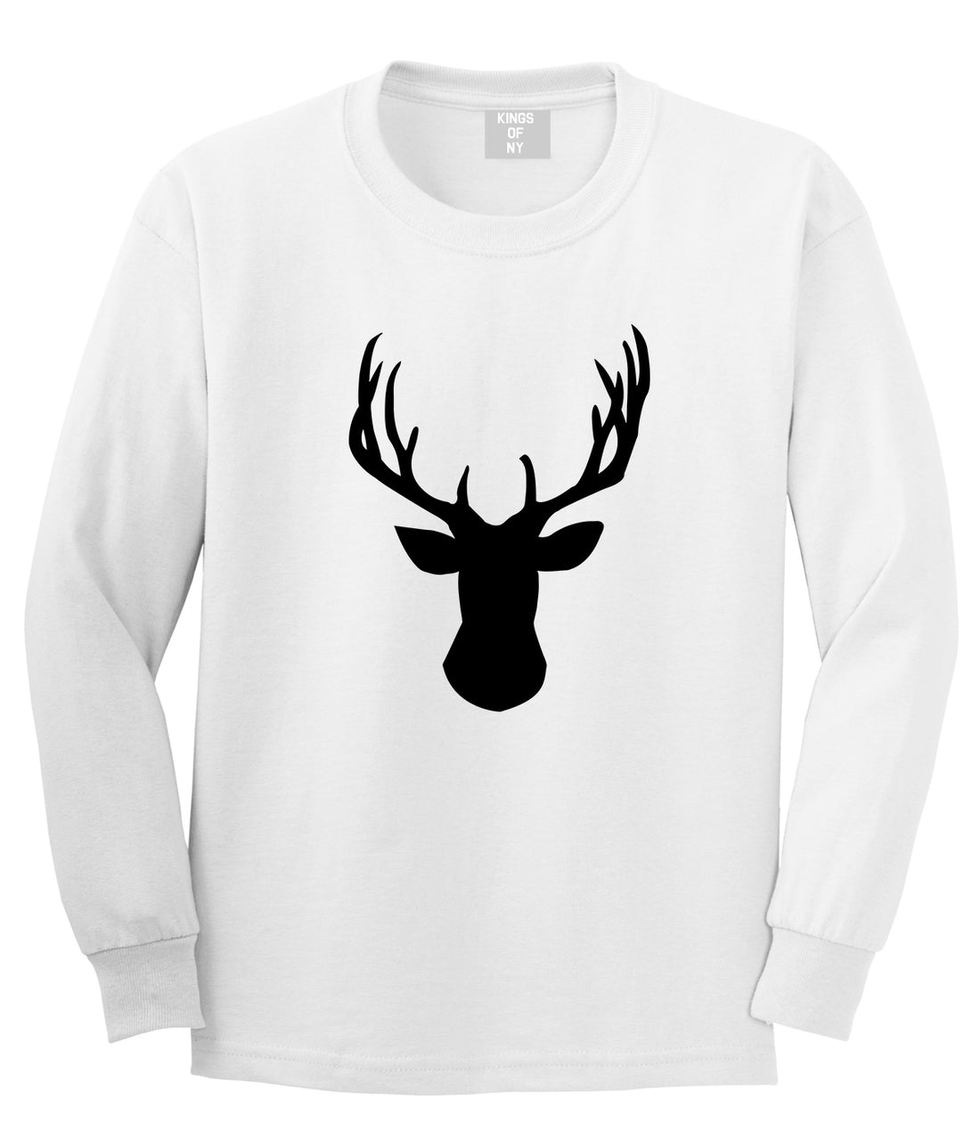 Elk Antler Deer Animal Mens White Long Sleeve T-Shirt by Kings Of NY
