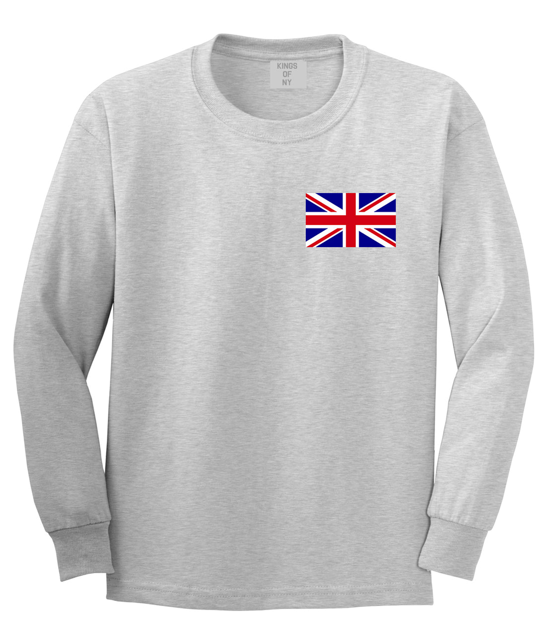 English England Flag Chest Mens Grey Long Sleeve T-Shirt by KINGS OF NY