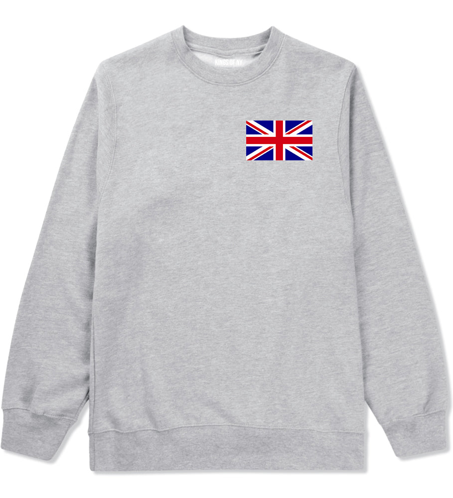 English England Flag Chest Mens Grey Crewneck Sweatshirt by KINGS OF NY