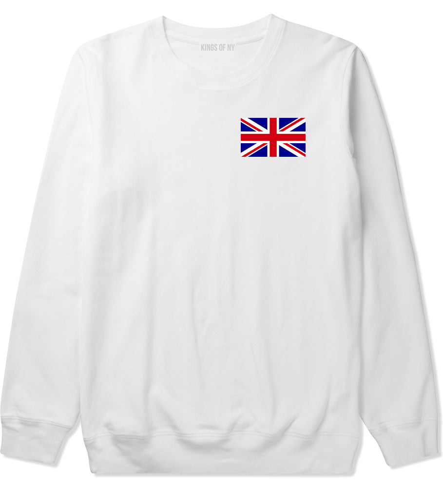 English England Flag Chest Mens White Crewneck Sweatshirt by KINGS OF NY