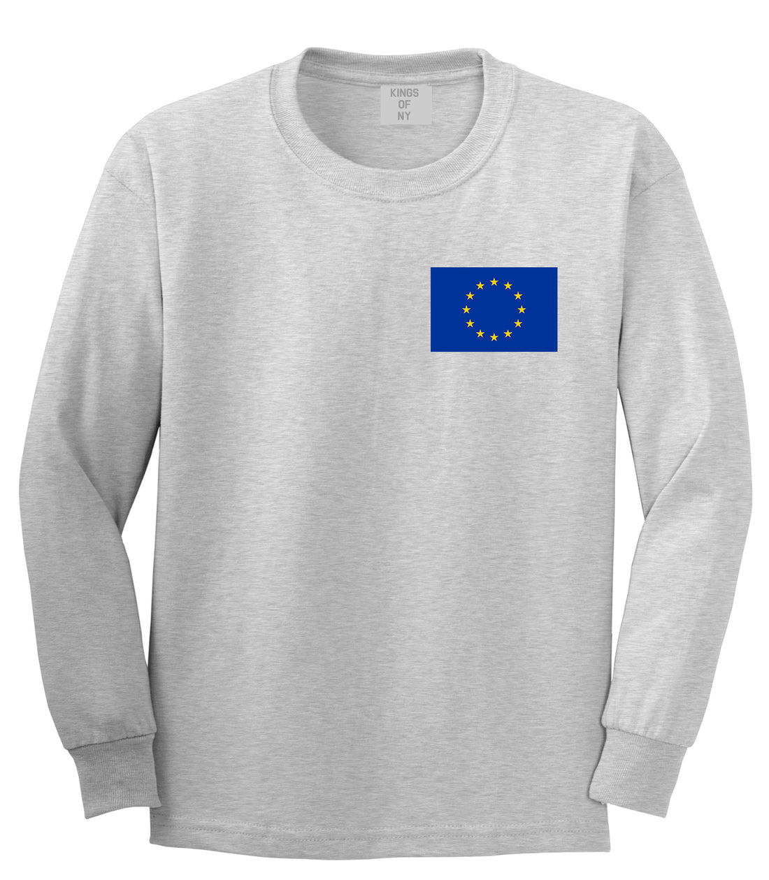 European Union Flag Chest Mens Grey Long Sleeve T-Shirt by KINGS OF NY