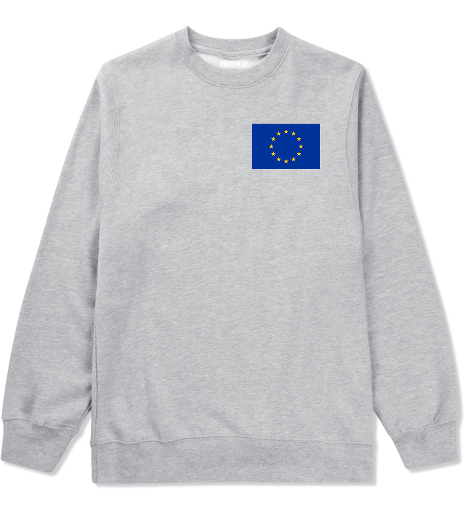 European Union Flag Chest Mens Grey Crewneck Sweatshirt by KINGS OF NY