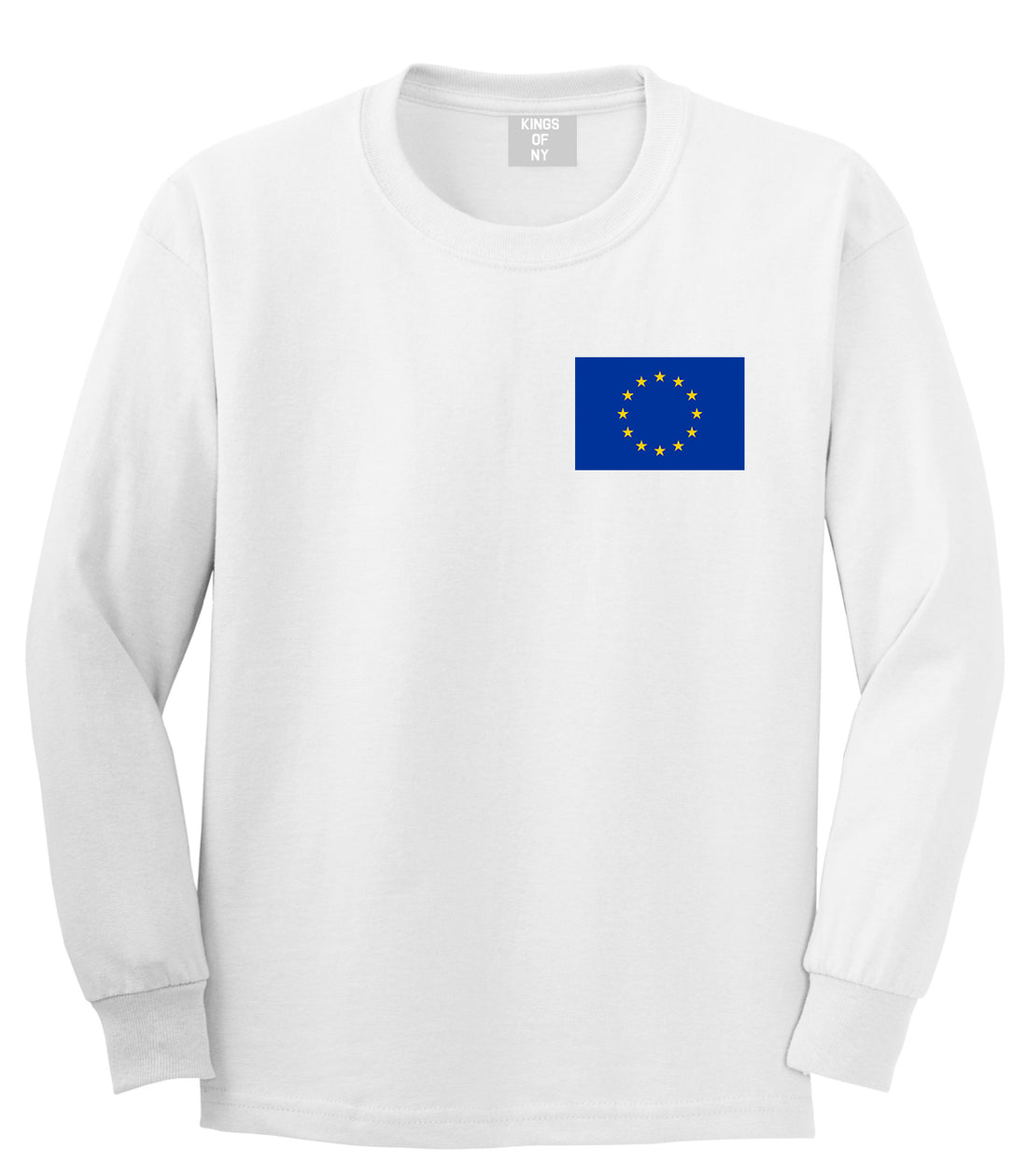 European Union Flag Chest Mens White Long Sleeve T-Shirt by KINGS OF NY