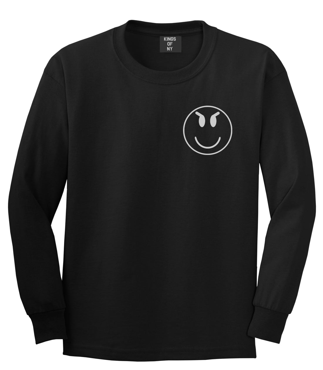 Evil Face Emoji Chest Mens Black Long Sleeve T-Shirt by KINGS OF NY