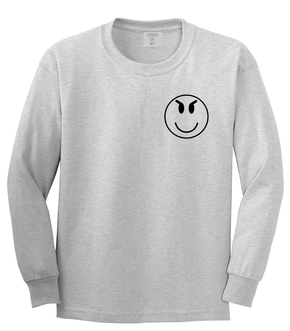 Evil Face Emoji Chest Mens Grey Long Sleeve T-Shirt by KINGS OF NY