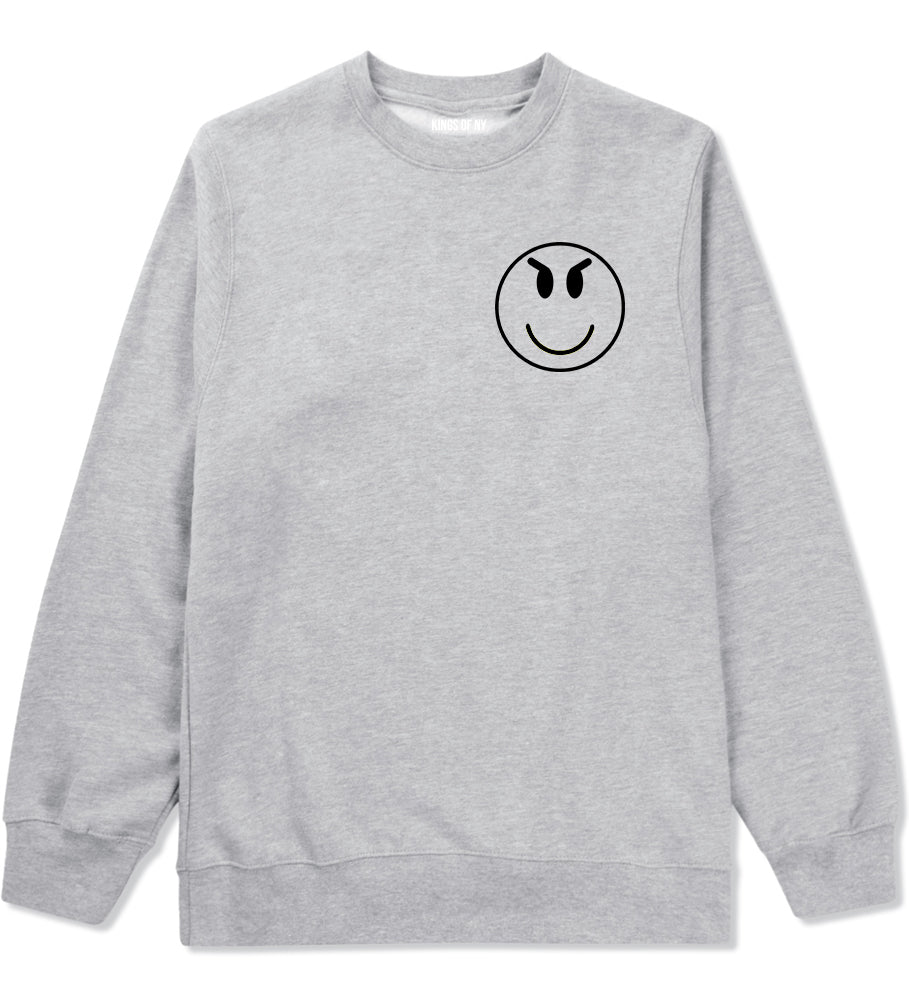 Evil Face Emoji Chest Mens Grey Crewneck Sweatshirt by KINGS OF NY