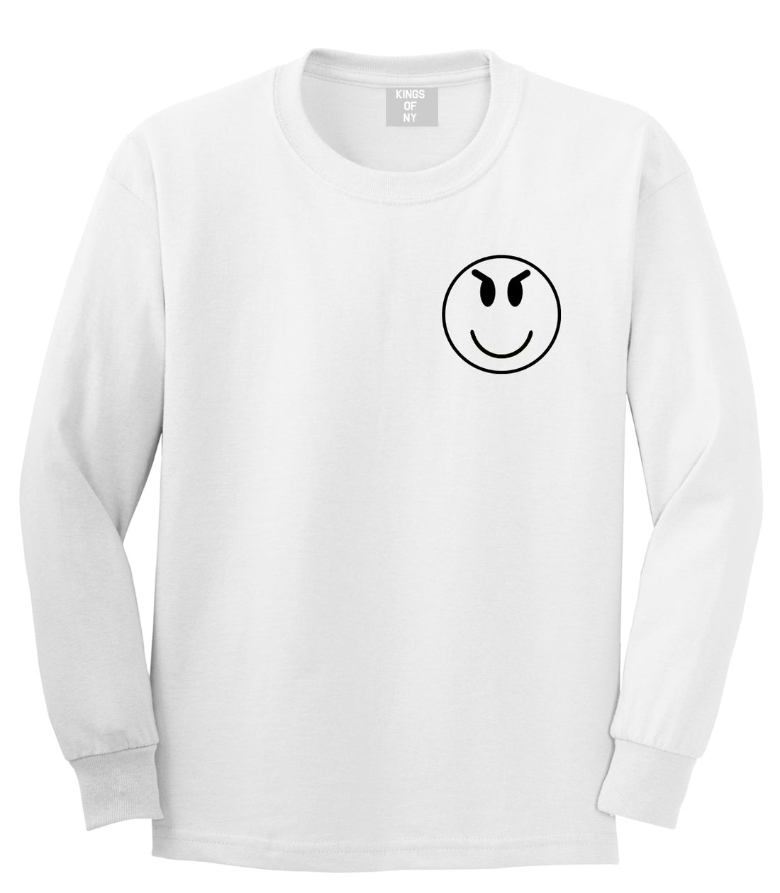 Evil Face Emoji Chest Mens White Long Sleeve T-Shirt by KINGS OF NY