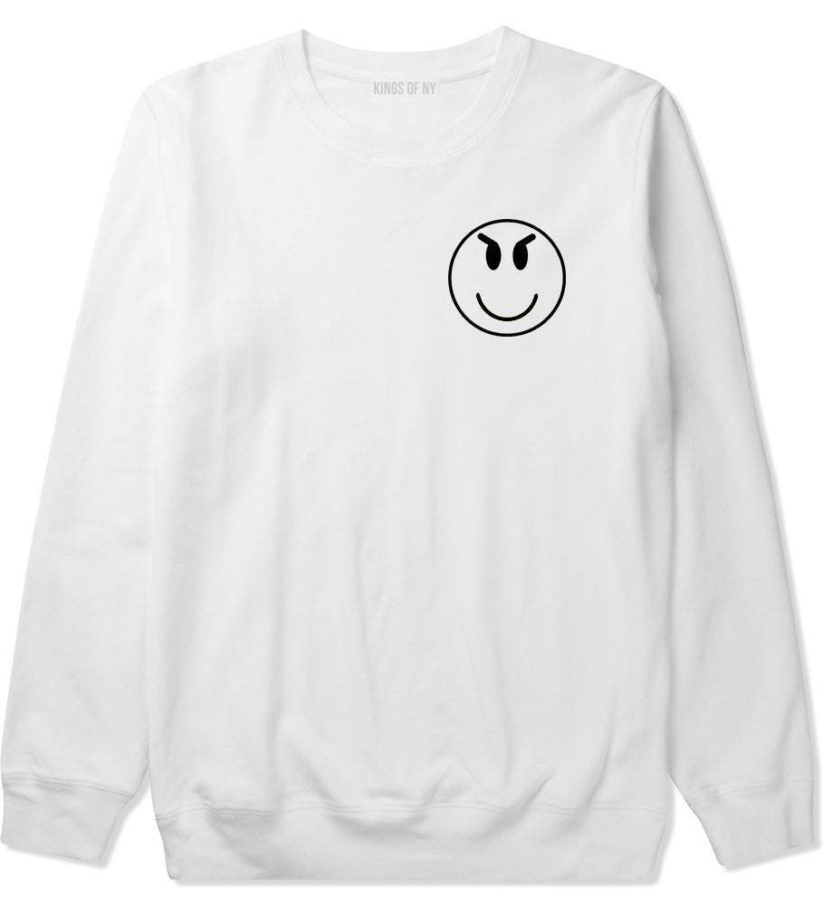 Evil Face Emoji Chest Mens White Crewneck Sweatshirt by KINGS OF NY