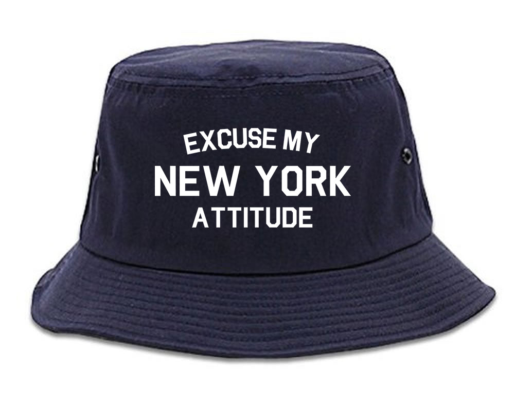 Excuse My New York Attitude Mens Snapback Hat Navy Blue