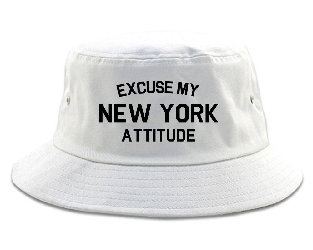 Excuse My New York Attitude Mens Snapback Hat White