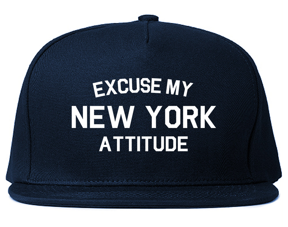 Excuse My New York Attitude Mens Snapback Hat Navy Blue