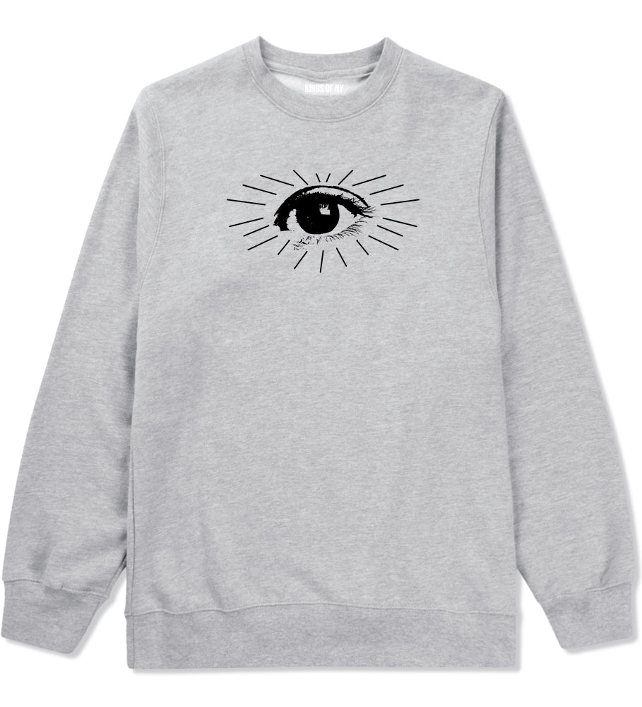 Eyeball Eyes Print Mens Grey Crewneck Sweatshirt by KINGS OF NY