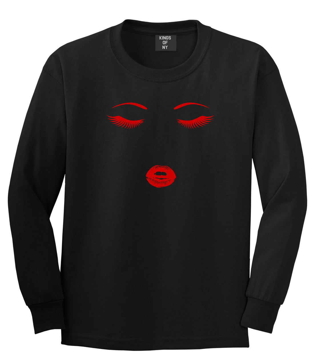 Eyelash Lips Makeup Mens Black Long Sleeve T-Shirt by KINGS OF NY