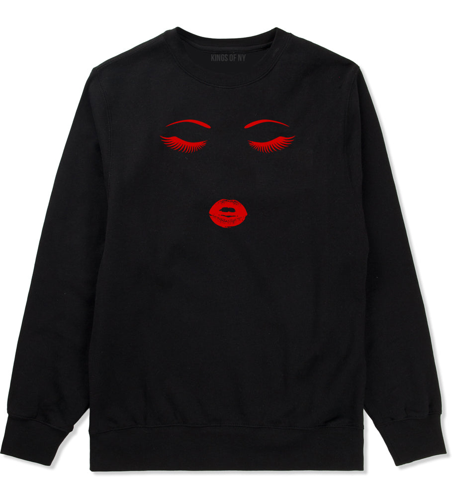 Eyelash Lips Makeup Mens Black Crewneck Sweatshirt by KINGS OF NY