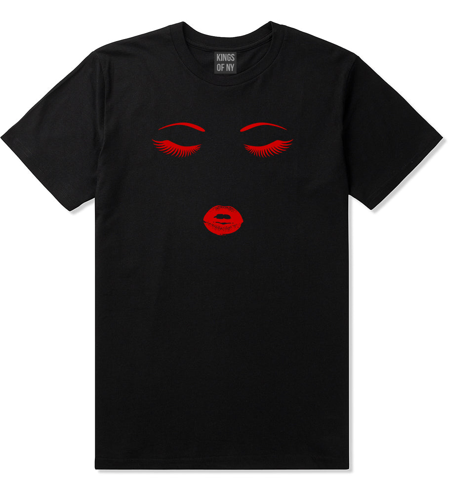 Eyelash Lips Makeup Mens Black T-Shirt by KINGS OF NY
