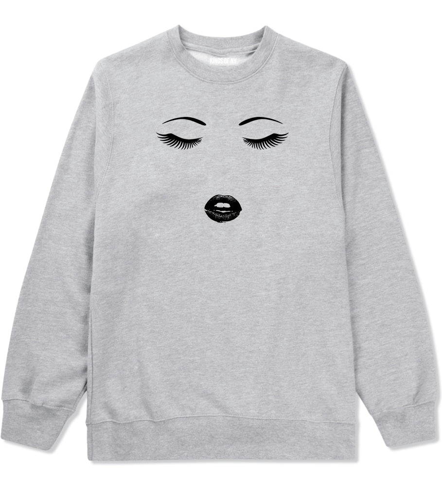 Eyelash Lips Makeup Mens Grey Crewneck Sweatshirt by KINGS OF NY