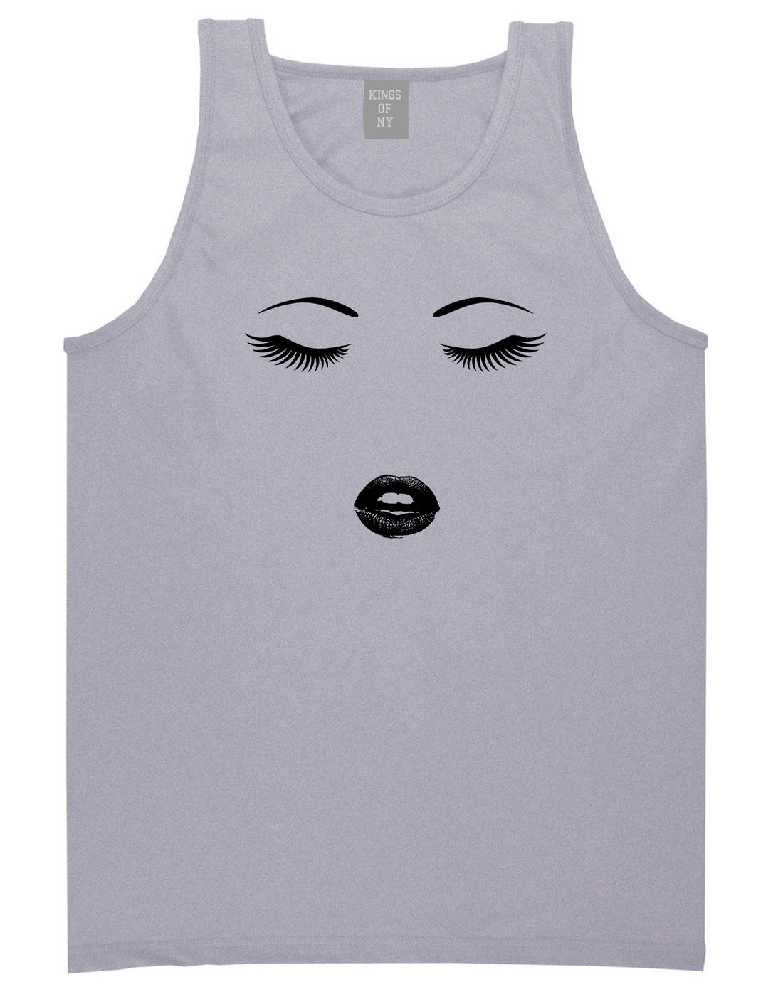 Eyelash Lips Makeup Mens Grey Tank Top Shirt by KINGS OF NY