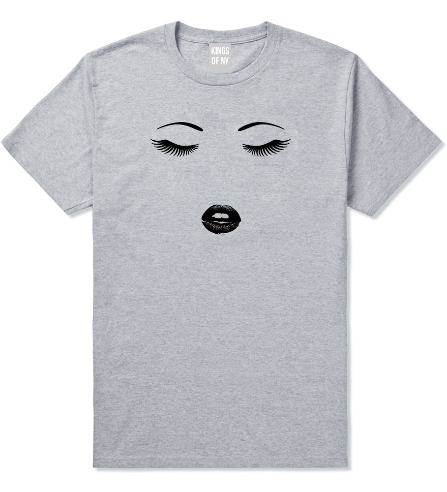 Eyelash Lips Makeup Mens Grey T-Shirt by KINGS OF NY