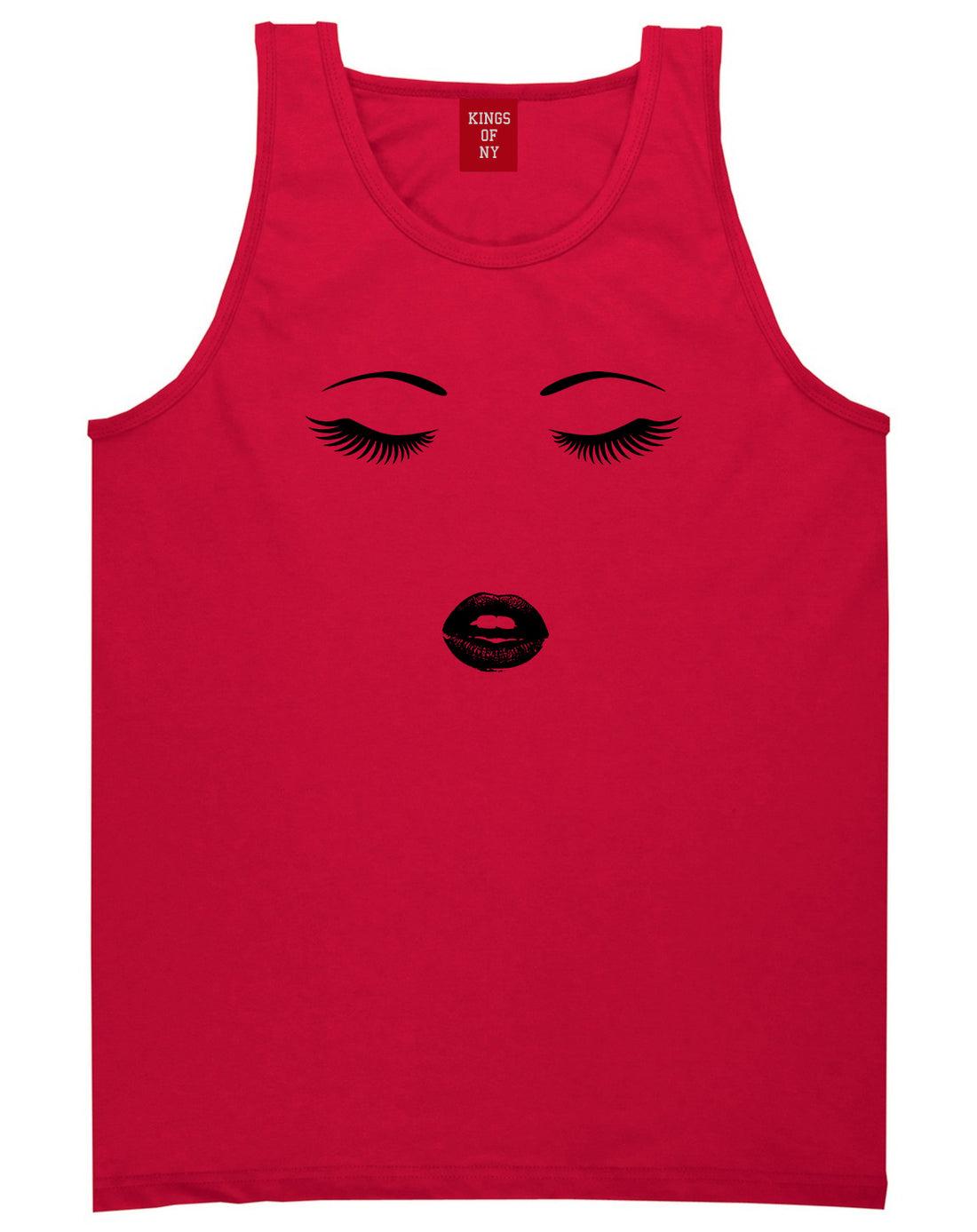Eyelash Lips Makeup Mens Red Tank Top Shirt by KINGS OF NY