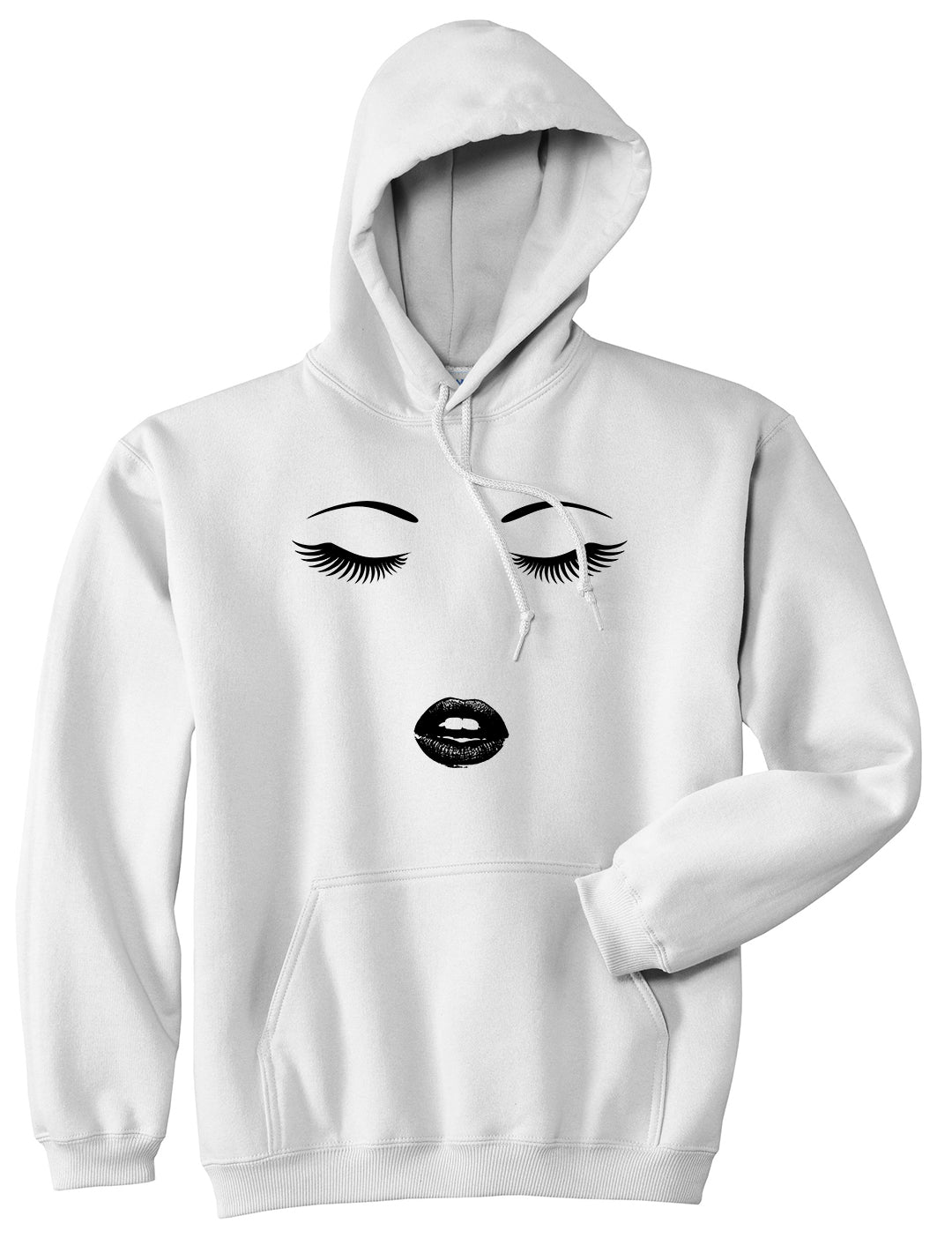 Eyelash Lips Makeup Mens White Pullover Hoodie by KINGS OF NY