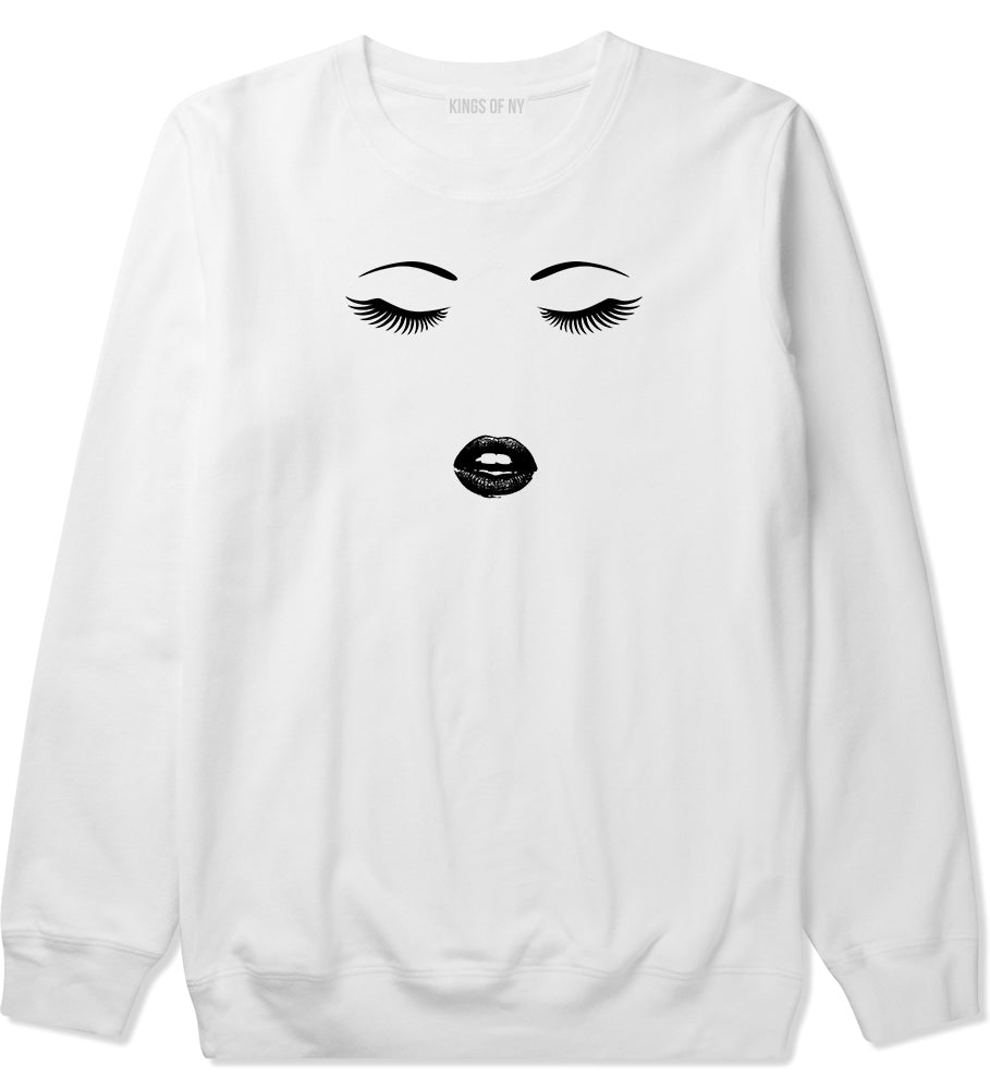 Eyelash Lips Makeup Mens White Crewneck Sweatshirt by KINGS OF NY