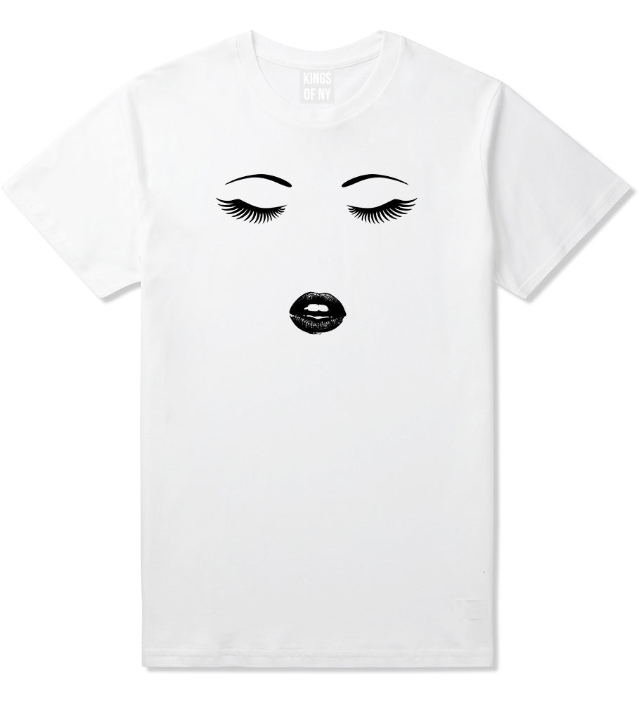Eyelash Lips Makeup Mens White T-Shirt by KINGS OF NY