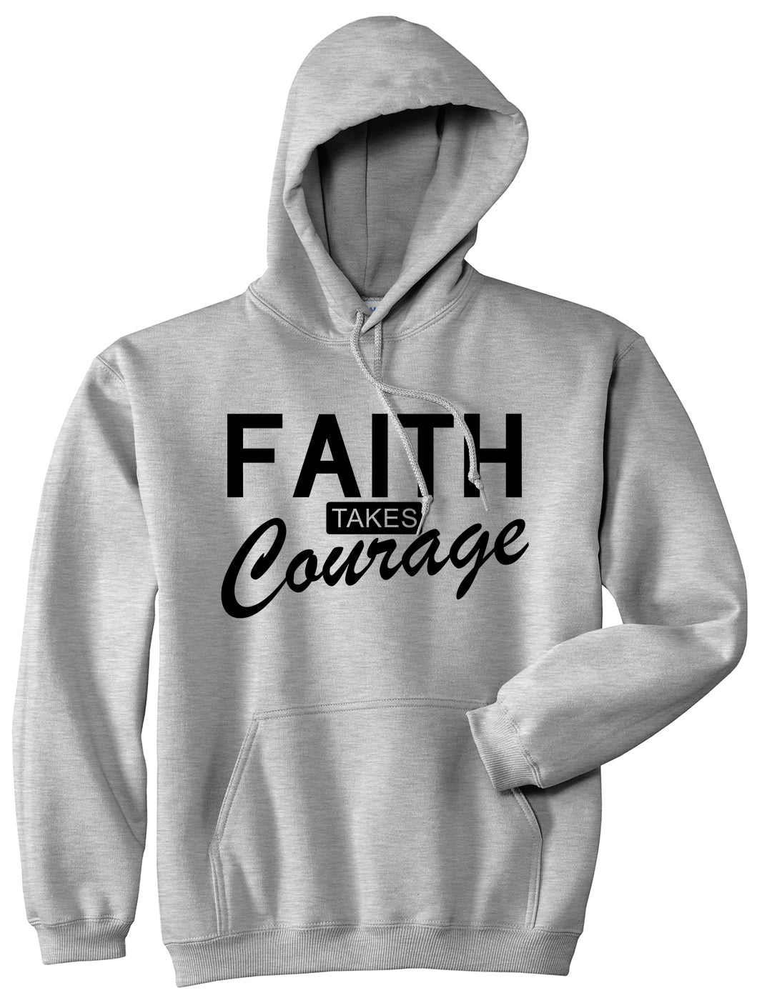 Faith Takes Courage Religious Mens Pullover Hoodie Grey