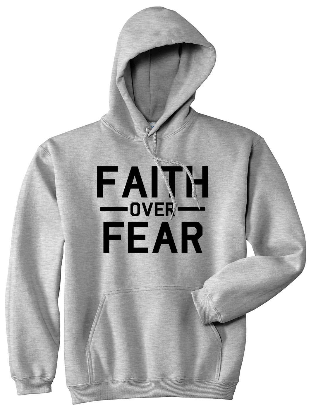 Faith Over Fear Mens Grey Pullover Hoodie by KINGS OF NY