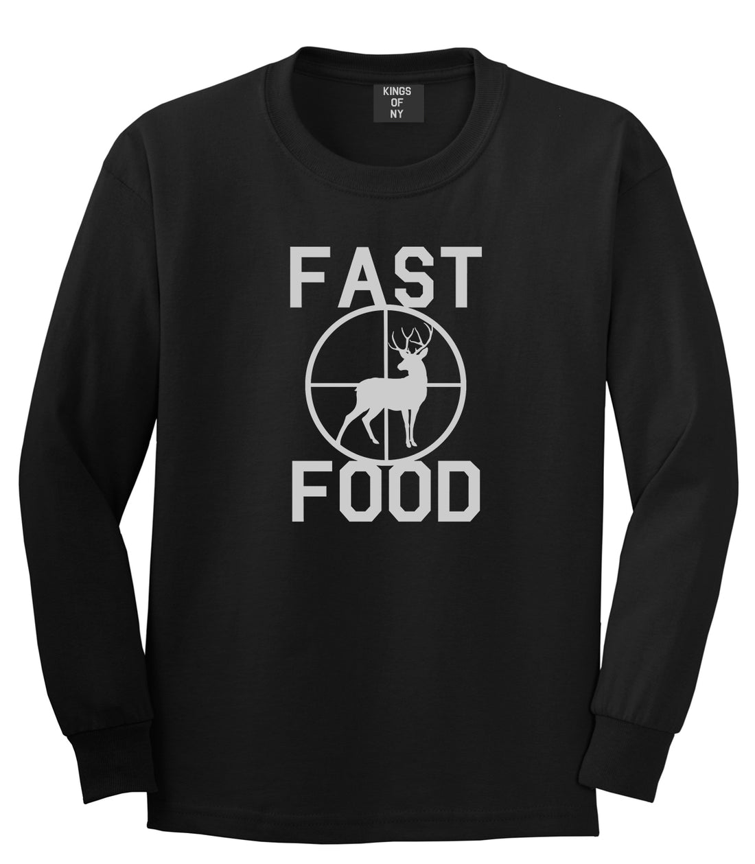 Fast Food Deer Hunting Mens Black Long Sleeve T-Shirt by KINGS OF NY