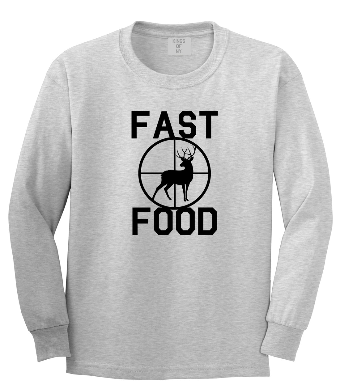 Fast Food Deer Hunting Mens Grey Long Sleeve T-Shirt by KINGS OF NY