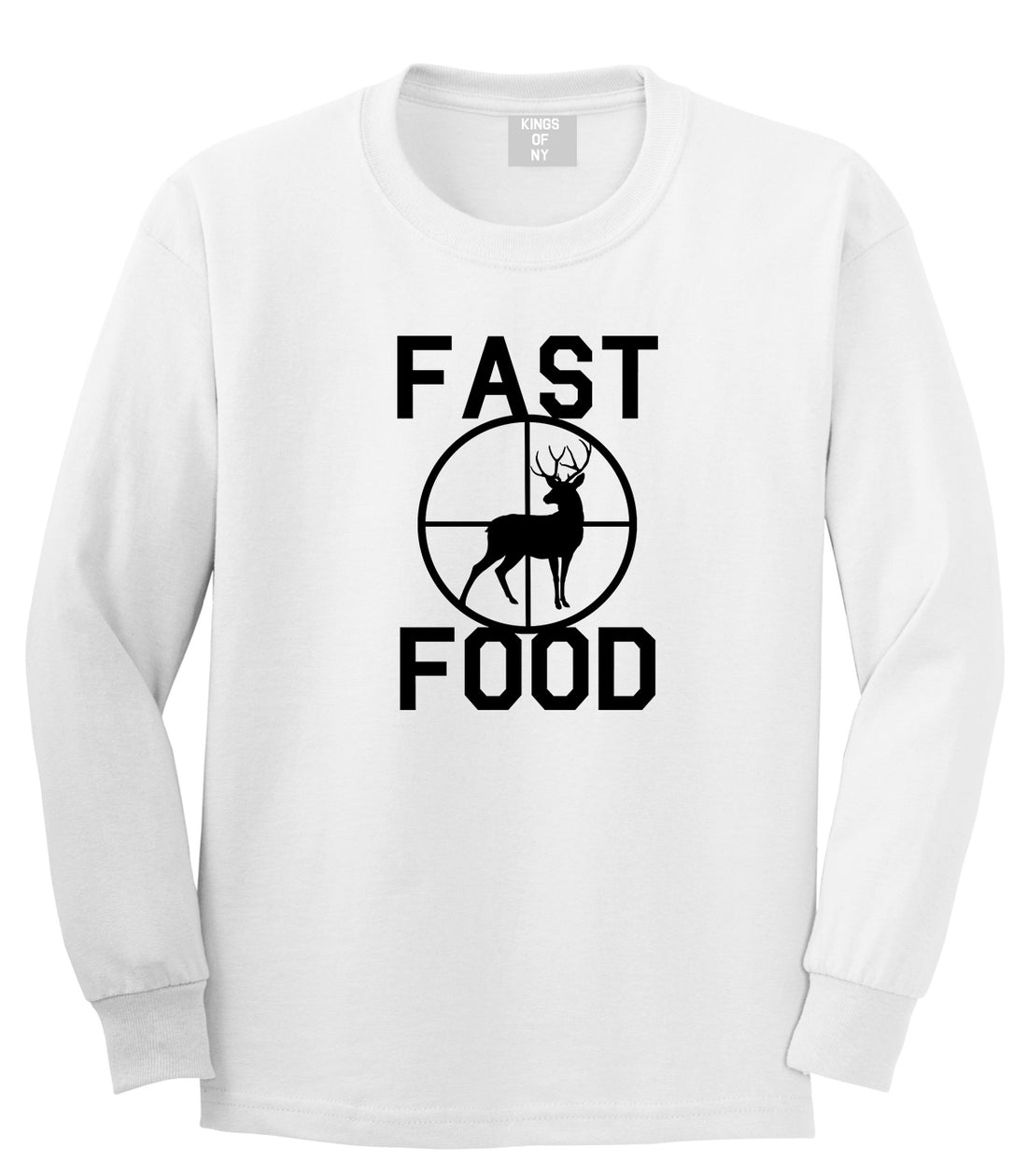 Fast Food Deer Hunting Mens White Long Sleeve T-Shirt by KINGS OF NY