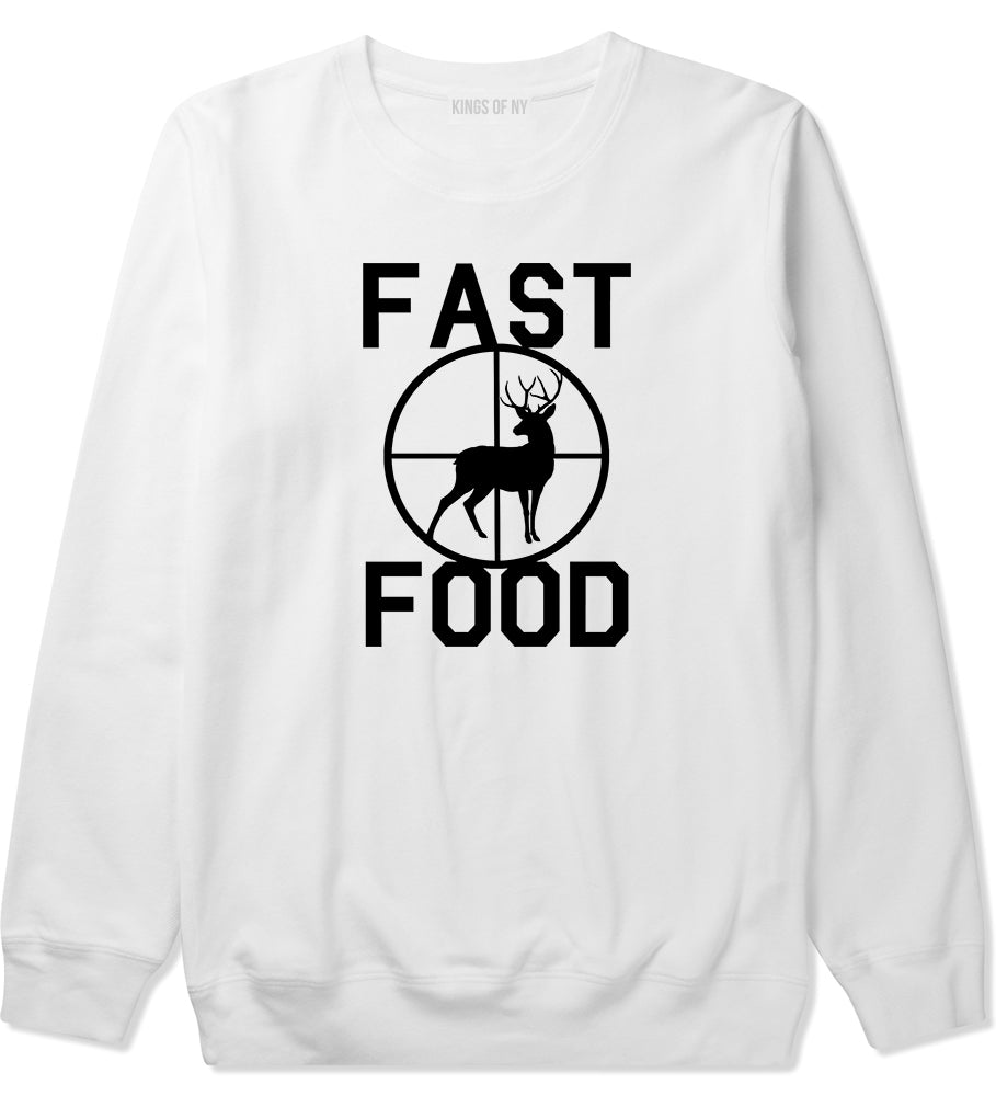 Fast Food Deer Hunting Mens White Crewneck Sweatshirt by KINGS OF NY