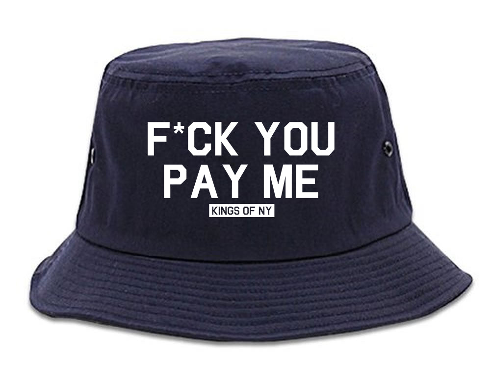 Fck You Pay Me Mens Snapback Hat Navy Blue