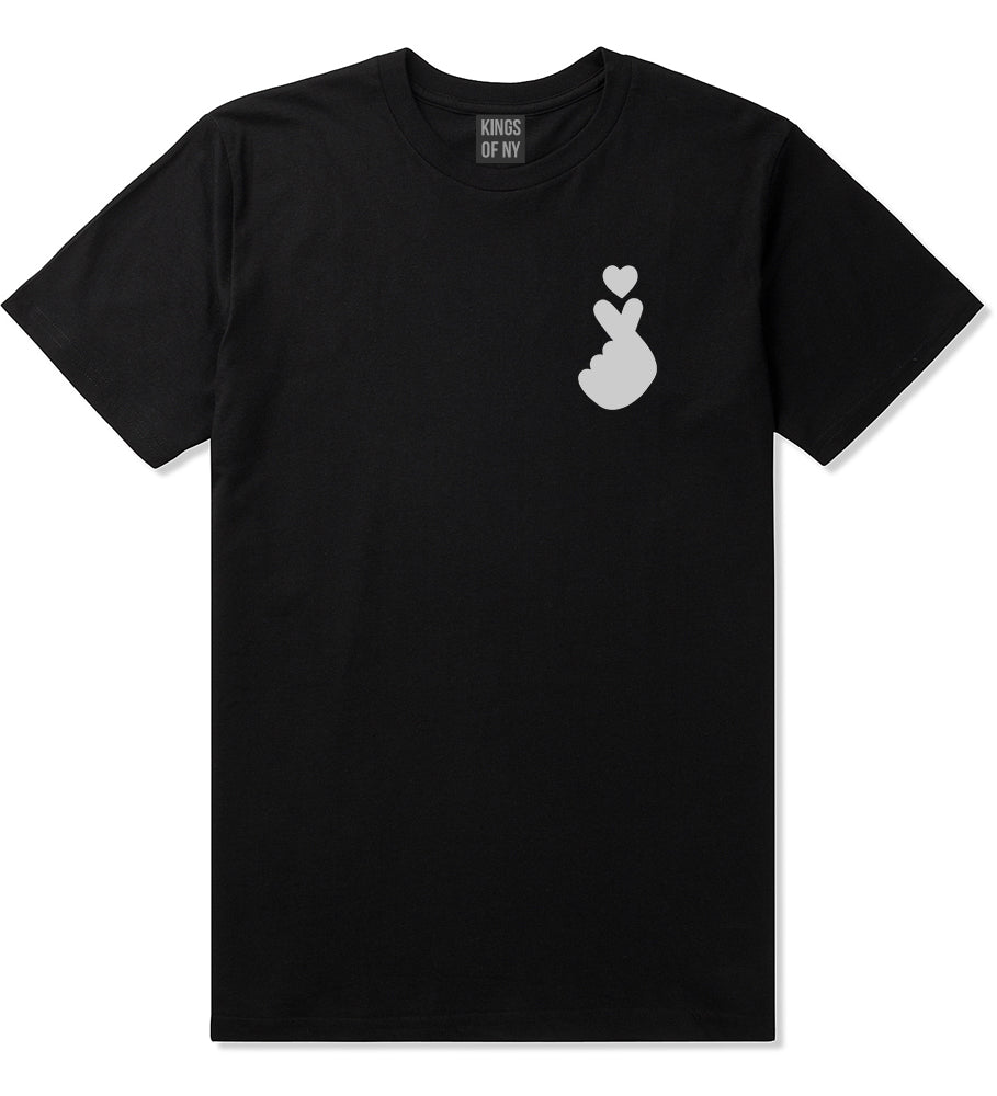 Finger Heart Emoji Chest Mens Black T-Shirt by KINGS OF NY
