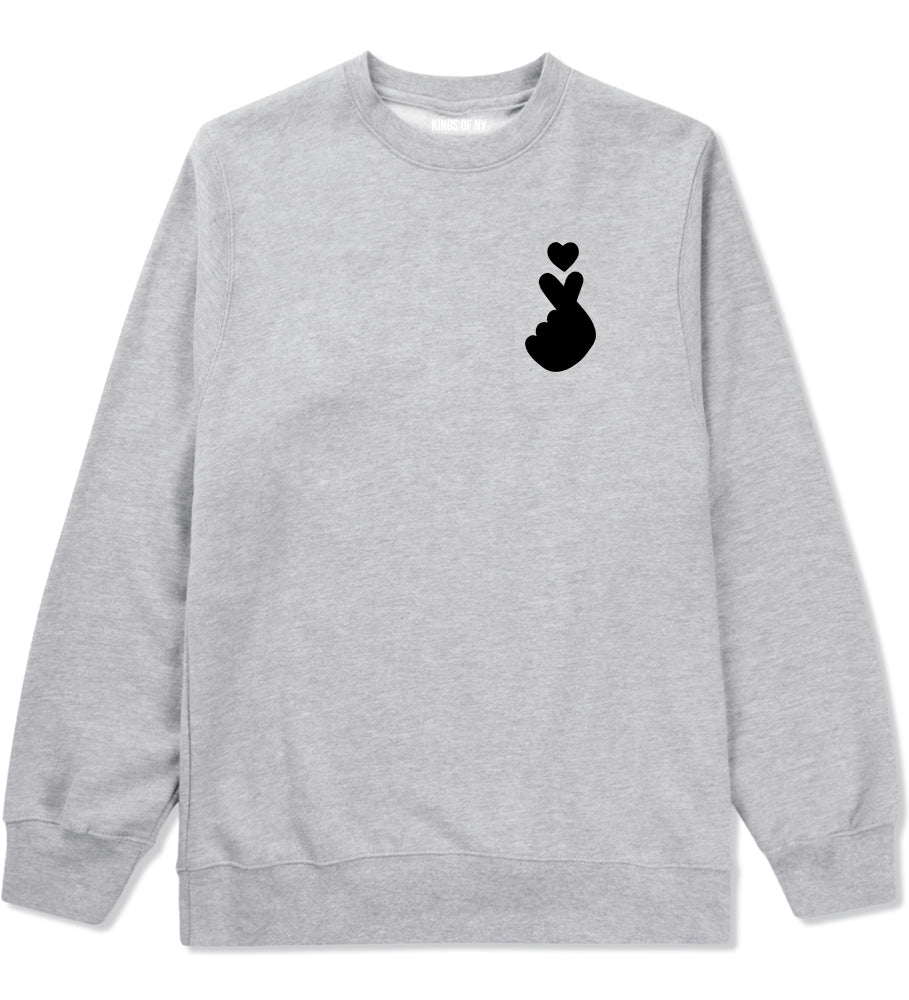 Finger Heart Emoji Chest Mens Grey Crewneck Sweatshirt by KINGS OF NY