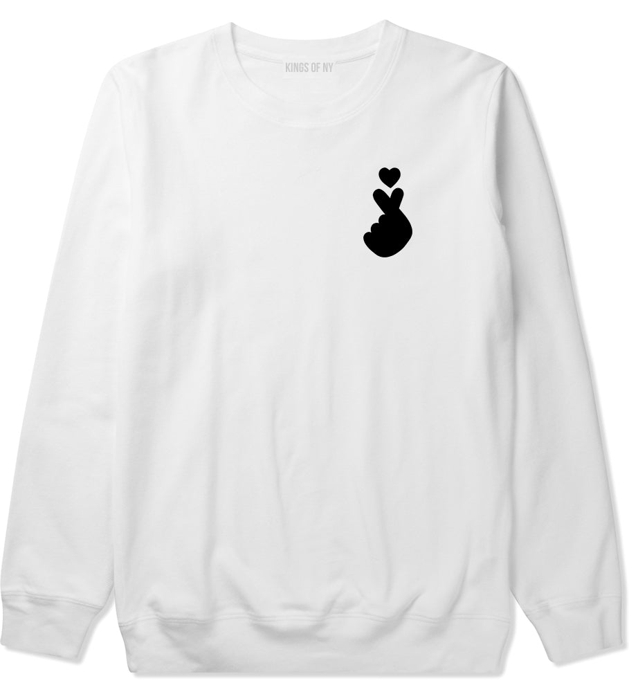 Finger Heart Emoji Chest Mens White Crewneck Sweatshirt by KINGS OF NY