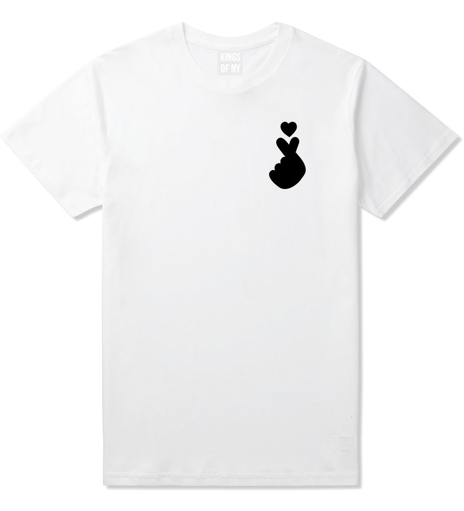 Finger Heart Emoji Chest Mens White T-Shirt by KINGS OF NY